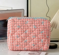 Rode gewatteerde opbergtas met blauwe strikken en ritssluiting voor make-up artikelen - Medium Make-up Tas