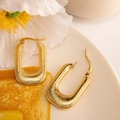 Elegant gold U-shaped rectangular earrings with textured ribbed design on ceramic dish - Stainless Steel / Gold Striped Rounded Rectangle Style (11#)