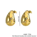 Polished golden teardrop earrings with sparkling rhinestones and 26mm height display - Stainless Steel / Gold White Zirconia Teardrop Style (4#)