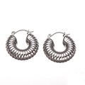 Chunky silver-tone croissant hoop earrings with a textured twist design in stainless steel - Stainless Steel / Silver Threaded Croissant Hoop (5#)