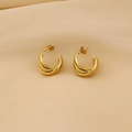 Chic triple-layered C-shaped gold hoop earrings with a brushed metallic finish for women - Stainless Steel / Gold Three-Layer C-Shape Hoop (7#)