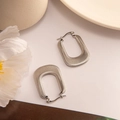 Minimalist silver-finish U-shaped earrings with unique radial pleated texture - Stainless Steel / Silver Striped Rounded Rectangle Style (10#)