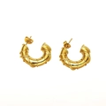Polished gold-plated stainless steel ribbed hoop earrings with a textured vintage design - Stainless Steel / Gold Twisted Ribbed Half-Hoop (15#)