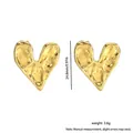 Chic golden heart stud earrings with irregular lava texture finish for women - Stainless Steel / Gold Hammered Irregular Heart (20#)