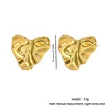 Minimalist gold irregular crumpled heart stud earrings with size and weight specs - Stainless Steel / Gold Pleated Fluid Heart (21#)
