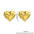 Polished gold heart stud earrings with hammered texture finish, 19.3mm height design - Stainless Steel / Gold Folded Hammered Heart (22#)