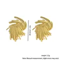 Golden fan-shaped stainless steel earrings with textured radial engraving, 28.5mm size - Stainless Steel / Gold Radial Texture Fan Art Style (26#)