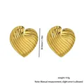 Golden heart-shaped earrings with textured surface and pleated design for women - Stainless Steel / Gold Radial Pleated Heart (27#)