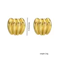 Minimalist gold ribbed stud earrings with high-polish finish and 15.4mm diameter size - Stainless Steel / Gold Dimensional Ribbed Texture (28#)