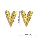 Hammered texture V-shape earrings in gold finish with 34.3mm height measurement - Stainless Steel / Gold Hammered Texture V-Shape (29#)