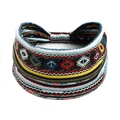 Bohemian style wide elastic headband with vibrant geometric tribal print on white background - Printed Wide Headband #08 / Factory Direct Sales [customizable Designs Available] [bulk Discounts]