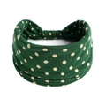 Deep green wide elastic headband with vintage cream polka dot print for sports and yoga - Printed Wide Headband #17 / Factory Direct Sales [customizable Designs Available] [bulk Discounts]