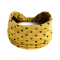 Elastic wide yoga headband featuring yellow fabric with navy blue polka dot pattern - Printed Wide Headband #20 / Factory Direct Sales [customizable Designs Available] [bulk Discounts]