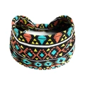 Elastic wide headband with orange and teal geometric tribal prints for yoga and sports - Printed Wide Headband #25 / Factory Direct Sales [customizable Designs Available] [bulk Discounts]