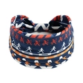 Marineblaues elastisches Yoga-Stirnband mit orangen Stammesmustern und geometrischen Streifen - Bedrucktes breites Stirnband #39 / Direktverkauf Ab Werk [individuelle Designs Möglich] [mengenrabatte]