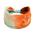 Bohemian style wide elastic headband featuring orange and teal tie-dye print for yoga - Printed Wide Headband #51 / Factory Direct Sales [customizable Designs Available] [bulk Discounts]