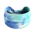 Elastic wide headband featuring a blue and mint green tie-dye pattern for yoga - Printed Wide Headband #53 / Factory Direct Sales [customizable Designs Available] [bulk Discounts]