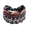 Elastic sports headband featuring orange geometric lines and tribal silhouette print - Printed Wide Headband #56 / Factory Direct Sales [customizable Designs Available] [bulk Discounts]