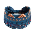 Elastic wide headband with ethnic geometric pattern and abstract prints in deep blue - Printed Wide Headband #58 / Factory Direct Sales [customizable Designs Available] [bulk Discounts]