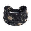 Elastic black wide headband with vintage gold celestial sun and moon patterns - Printed Wide Headband #59 / Factory Direct Sales [customizable Designs Available] [bulk Discounts]
