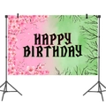 Pink and green watercolor Happy Birthday backdrop with cherry blossoms for parties - Witch Theme Backdrop (1*1.5m)