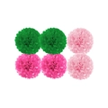 Set of 6 colorful paper party pom-poms in green, rose red, and light pink colors - Paper Flower Balls (6Pcs)