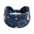 Navy blue bohemian wide headband featuring golden sun moon and stars celestial prints - Printed Wide Headband #60 / Factory Direct Sales [customizable Designs Available] [bulk Discounts]