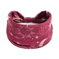 Burgundy elastic yoga headband with white celestial sun and moon prints for women - Printed Wide Headband #61 / Factory Direct Sales [customizable Designs Available] [bulk Discounts]