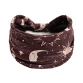 Elastic wide headband in dark brown with vintage sun and moon astrology prints - Printed Wide Headband #62 / Factory Direct Sales [customizable Designs Available] [bulk Discounts]