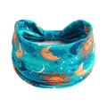 Elastic wide headband in dark teal with retro sun and moon tarot style patterns - Printed Wide Headband #63 / Factory Direct Sales [customizable Designs Available] [bulk Discounts]