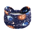 Elastic wide headband in navy blue featuring vintage sun, moon, and star patterns - Printed Wide Headband #64