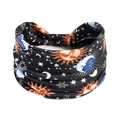 Elastic wide headband with vintage celestial sun and moon prints in deep blue fabric - Printed Wide Headband #65