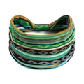 Ethno-Boho-Stirnband mit lebhaften grün-blau-gelben Strickmustern für Damen - Bedrucktes breites Stirnband #68