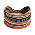 Ethnic wide stretch headband with orange and blue geometric boho print for yoga - Printed Wide Headband #69