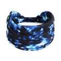 Elastic wide yoga headband featuring deep blue and black tie-dye print galaxy pattern - Printed Wide Headband #76