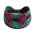 Elastic wide headband featuring red and teal bohemian geometric diamond patterns - Printed Wide Headband #86