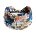 Elastic wide headband with vintage floral print in orange and navy blue for yoga - Printed Wide Headband #97 / Factory Direct Sales [customizable Designs Available] [bulk Discounts]