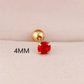 Single 4mm red zircon ear stud with gold 4-prong setting and screw back ball - 4mm / Gold Red Zircon