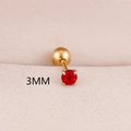 3mm round red cubic zirconia earring in golden stainless steel with ball-back closure - 3mm / Gold Red Zircon