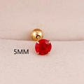 5mm red round zircon stud earring with four-claw gold-plated stainless steel ball back - 5mm / Gold Red Zircon