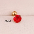 6mm red zircon stud earring with four-prong gold-plated stainless steel setting - 6mm / Gold Red Zircon
