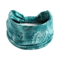 Teal paisley print elastic headband for yoga and fitness with soft vintage floral fabric - Printed Wide Headband #111 / Factory Direct Sales [customizable Designs Available] [bulk Discounts]