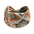 Elastic wide headband with bohemian orange paisley print for yoga and sports - Printed Wide Headband #98 / Factory Direct Sales [customizable Designs Available] [bulk Discounts]