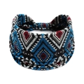 Elastic wide headband with vintage geometric tribal pattern in navy and burgundy - Printed Wide Headband #85 / Factory Direct Sales [customizable Designs Available] [bulk Discounts]
