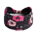 Elastic wide headband for women featuring pink floral prints on black knitted fabric - Printed Wide Headband #136 / Factory Direct Sales [customizable Designs Available] [bulk Discounts]