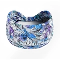 Elastic wide floral headband in blue and purple tones with stylish knot detail - Printed Wide Headband #141 / Factory Direct Sales [customizable Designs Available] [bulk Discounts]