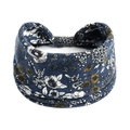 Navy blue elastic yoga headband with white and ginger floral print and pleated design - Printed Wide Headband #124 / Factory Direct Sales [customizable Designs Available] [bulk Discounts]