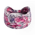 Elastic wide headband with vibrant pink floral print on a white background for yoga - Printed Wide Headband #142 / Factory Direct Sales [customizable Designs Available] [bulk Discounts]