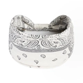 Elastic wide headband with vintage black paisley pattern on off-white fabric - Printed Wide Headband #128 / Factory Direct Sales [customizable Designs Available] [bulk Discounts]