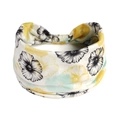Elastic floral wide headband in white with black line art and vibrant yellow accents - Printed Wide Headband #134 / Factory Direct Sales [customizable Designs Available] [bulk Discounts]